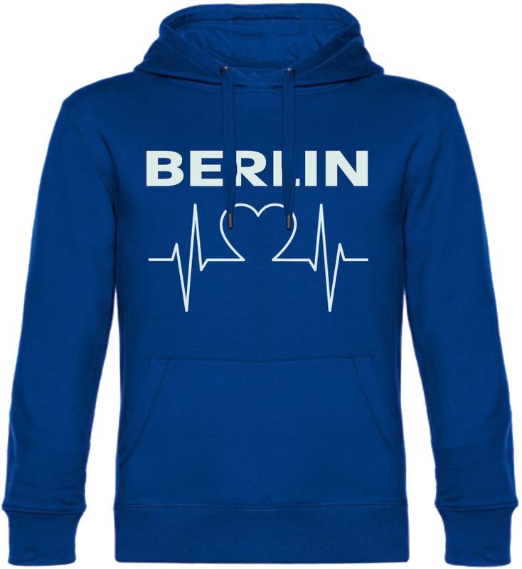 multifanshop Kapuzen Sweatshirt - Berlin blau - Herzschlag - Druck weiß - Hoodie