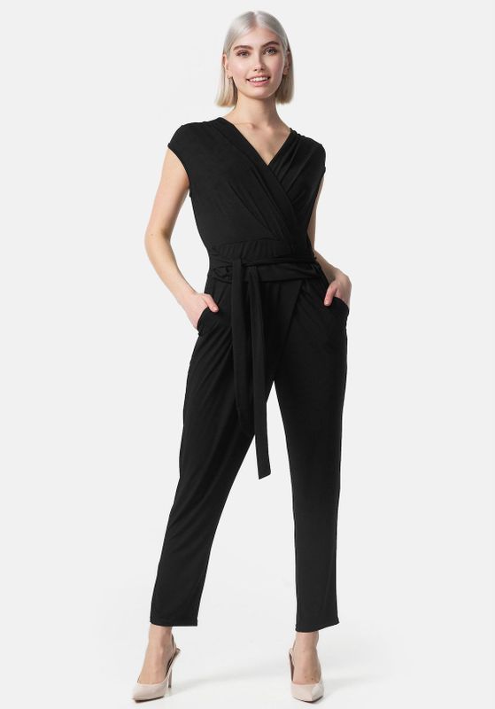 PM SELECTED Damen Overall Business Jumpsuit Wickeloptik mit Bindegürtel ohne Ärmel in Einheitsgröße PM36
