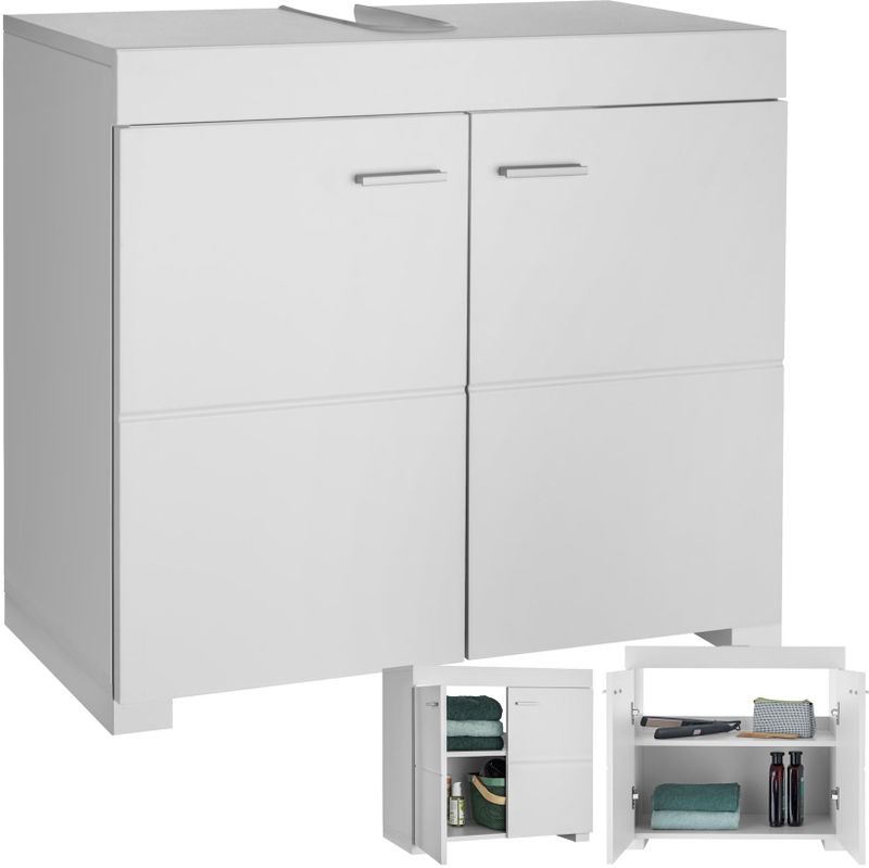tectake® Waschbeckenunterschrank, 2 geräumige Fächer, 2 leichtgängige Flügeltüren, 60 x 35 x 56 cm