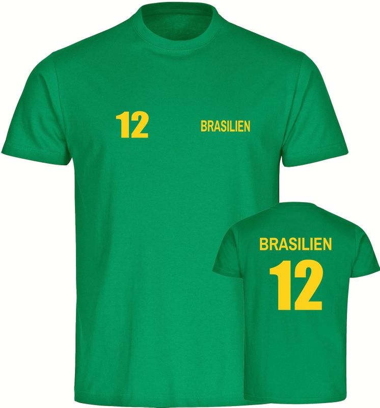 multifanshop Herren T-Shirt - Brasilien - Trikot Nummer 12 - Druck gelb - Männer