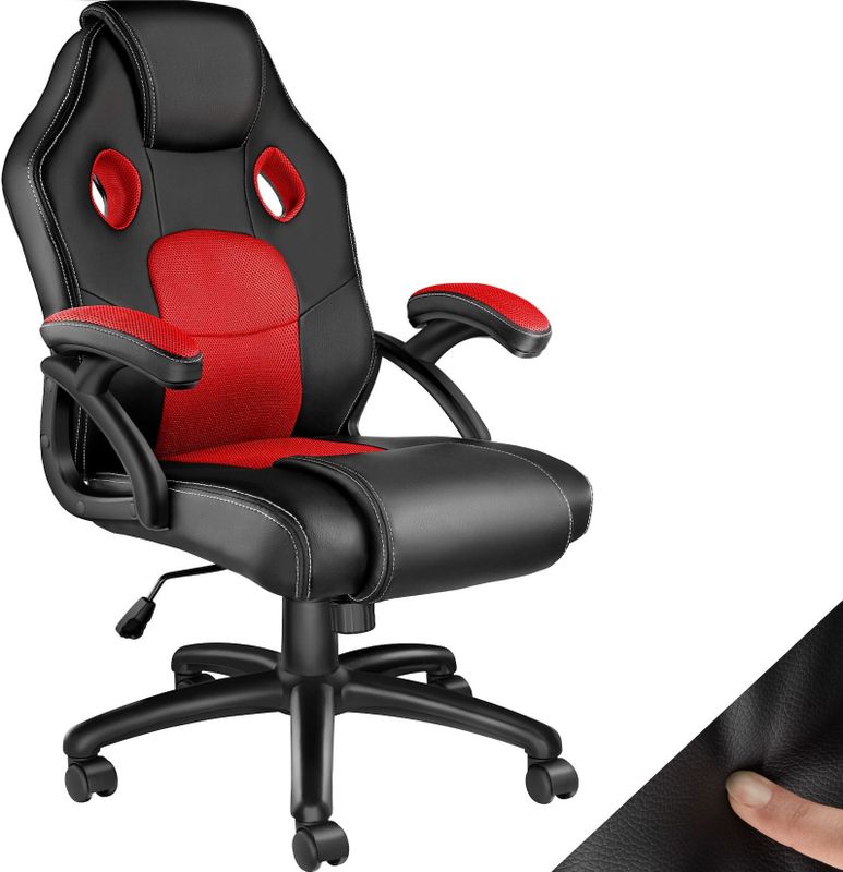 tectake® Bürostuhl, ergonomische Form, Kunstlederbezug mit Mesh-Gewebe, stufenlos höhenverstellbar