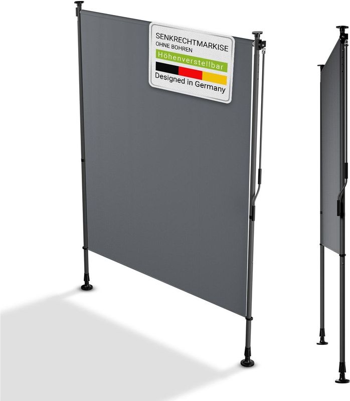 Juskys Senkrechtmarkise Barbados 150x310 cm - Sonnenschutz höhenverstellbar, ohne Bohren - Grau