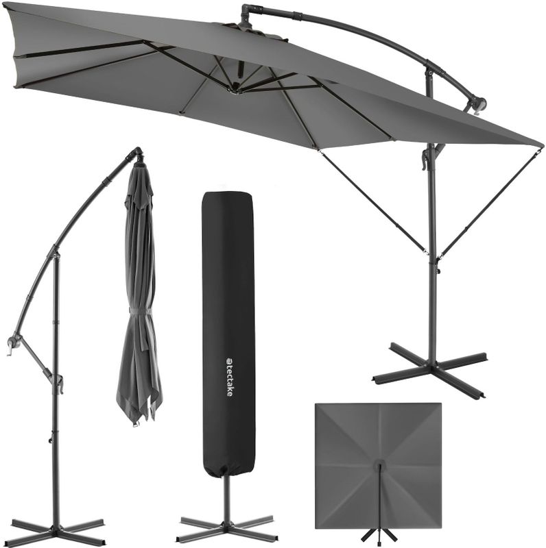 tectake® Sonnenschirm , 250 x 250 cm, stufenlos verstellbarer Neigungswinkel, inkl. Windsicherung und Schutzhülle