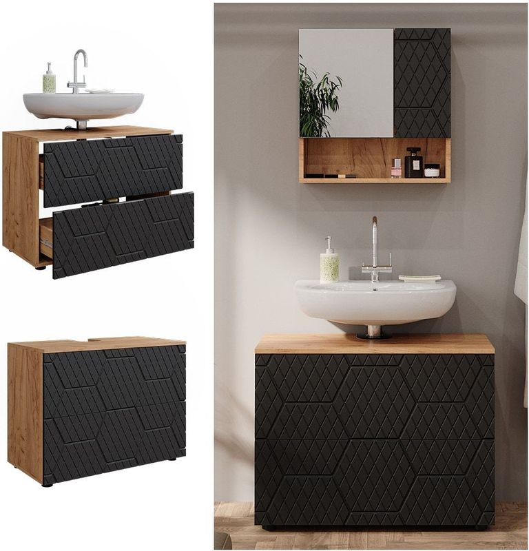 Vicco Waschbeckenunterschrank Irma Eiche Anthrazit 80 x 59 cm 2 Schubladen Badezimmer