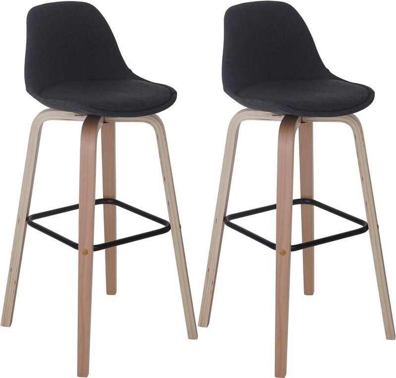 2er-Set Barhocker MCW-A89, Barstuhl Tresenhocker mit Lehne ~ Textil, dunkelgrau