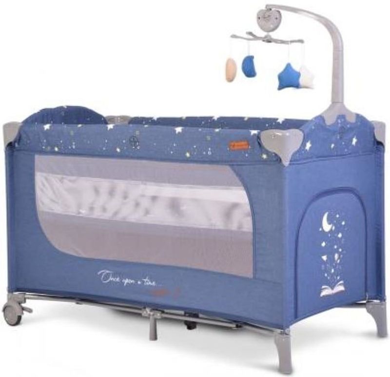 Cangaroo Reisebett Once upon a time Laufstall zwei Ebenen Matratze Wickelauflage blau