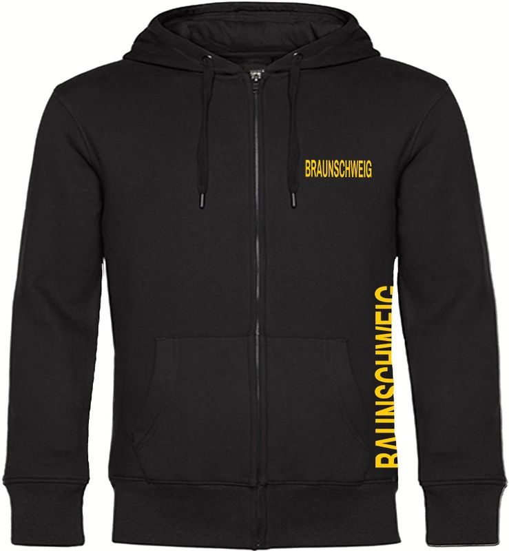 multifanshop Kapuzen Sweatshirt - Braunschweig - Brust & Seite - Druck gelb - Hoodie