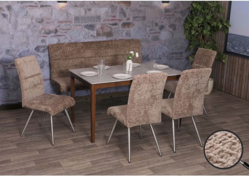 Esszimmer-Set MCW-G55, 4er-Set Stuhl + Sitzbank 160cm, Edelstahl gebürstet Stoff/Textil Chenille ~ braun