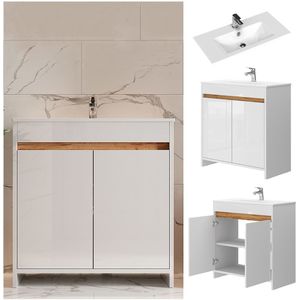 Vicco Waschbecken mit Unterschrank Lemgo 80 cm breit, Waschtisch stehend Weiß
