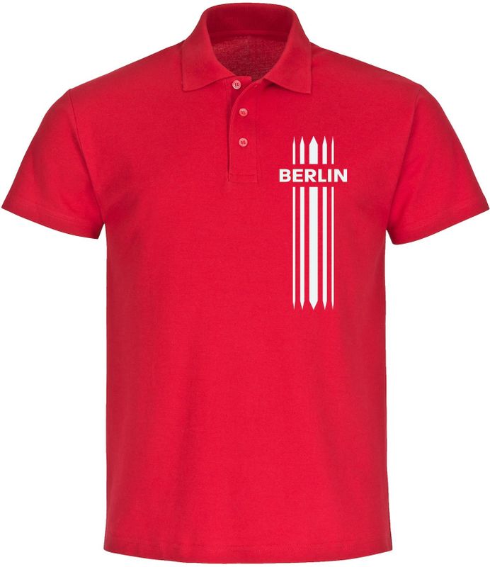 multifanshop Poloshirt - Berlin rot - Streifen - Druck weiß - Polo