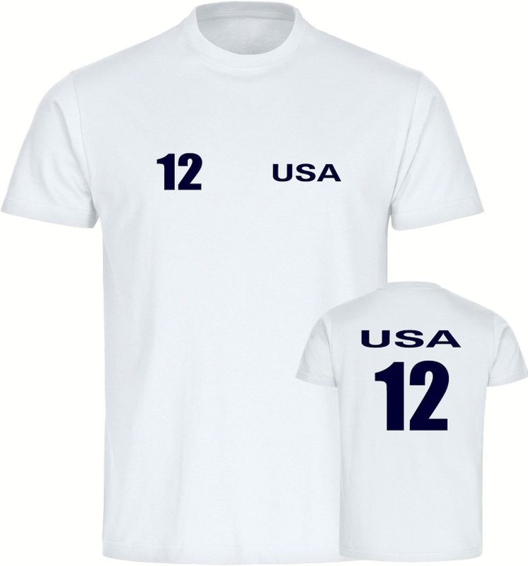 multifanshop Herren T-Shirt - USA - Trikot Nummer 12 - Druck navi - Männer