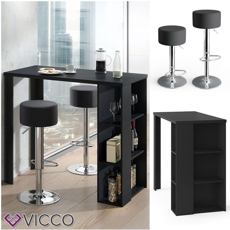 VICCO Bartisch NOEL Tresentisch Weiß Schwarz Ablagefächer 120 x 105,6 x 60 cm inkl. Barhocker