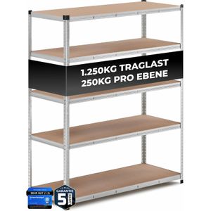 ALL Premium Schwerlastregal 180x150x60cm Silber – Bis 1250 kg belastbar, höhenverstellbar, Stecksystem, ideal für Lager, Garage & Keller