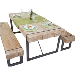 Esszimmergarnitur MCW-A15, Esstisch + 2x Sitzbank, Tanne Holz rustikal massiv MVG-zertifiziert ~ naturfarben 160cm