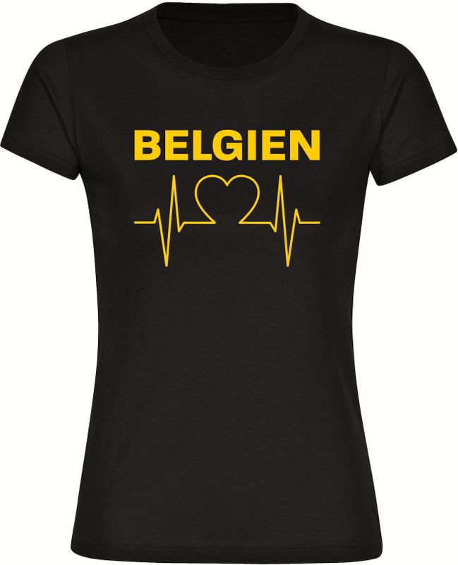 multifanshop Damen T-Shirt - Belgien - Herzschlag - Druck gelb - Frauen