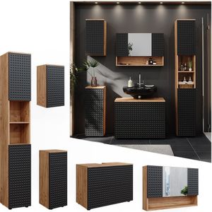 Vicco Badmöbel-Set Irma Eiche Anthrazit 5-teilig Hochschrank Midischrank 81 cm