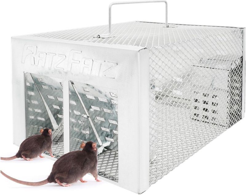 RatzFatz Lebendfalle Mausefalle, mit Doppeltür, aus Stahl und Eisen,30×22×15cm, für Wühlmäuse, Hamster, Meerschweinchen, Mäuse, Ratten