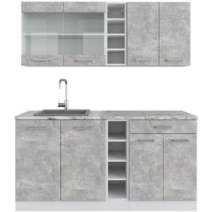 Vicco Küchenzeile Küchenblock Einbauküche R-Line Single Weiß Beton 160 cm
