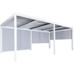 Alu Pergola MCW-L41 mit 3x Seitenwand, Lamellen-Pavillon, stabiles 8cm-Metall-Gestell 3x6m ~ weiß