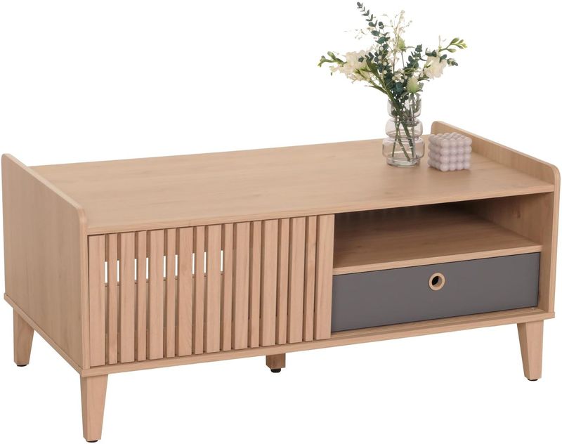 Couchtisch MCW-M48, Wohnzimmertisch Tisch Sofatisch, 52x114x59cm ~ beige, Schublade grau
