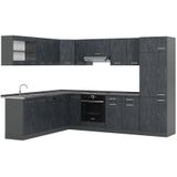 Vicco Eckküche R-Line 287x227 cm Schwarz Beton Anthrazit mit Arbeitsplatte Anthrazit