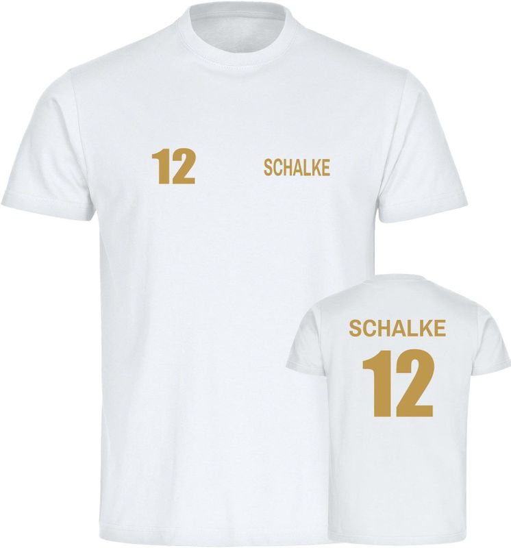 multifanshop Herren T-Shirt - Schalke - Trikot Nummer 12 gold - Druck gold metallic - Männer