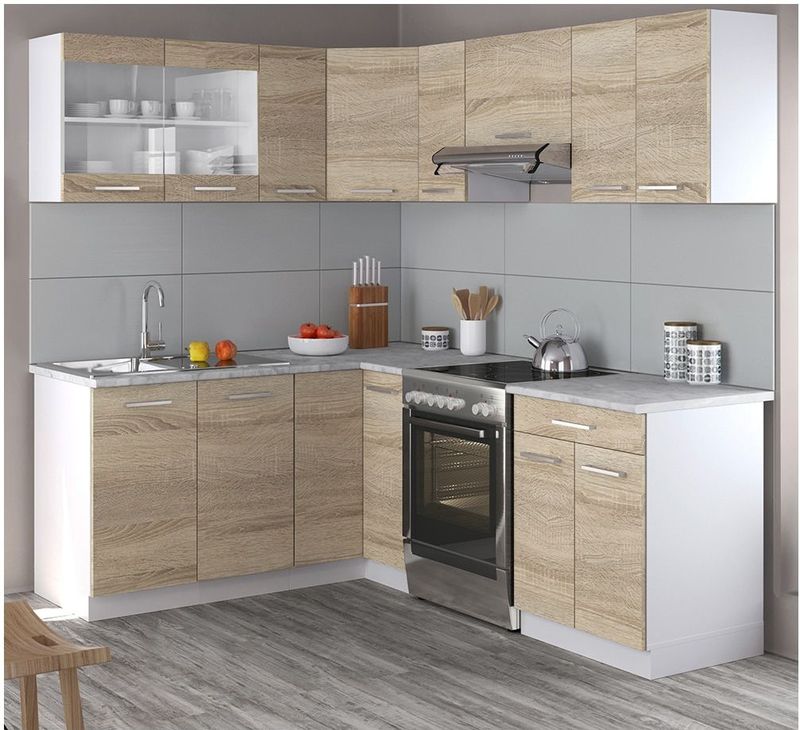 VICCO KÜCHENZEILE L 210CM KÜCHENBLOCK WINKEL ECK EINBAU SONOMA EICHE R-LINE