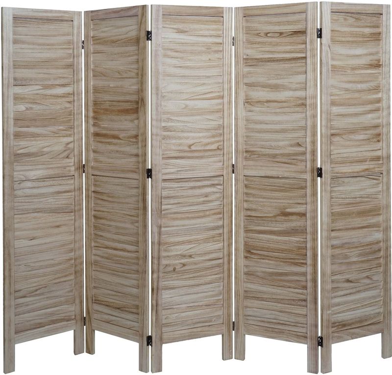 Paravent MCW-G30, Trennwand Sichtschutz Raumteiler, Shabby-Look 170x200cm ~ hellbraun