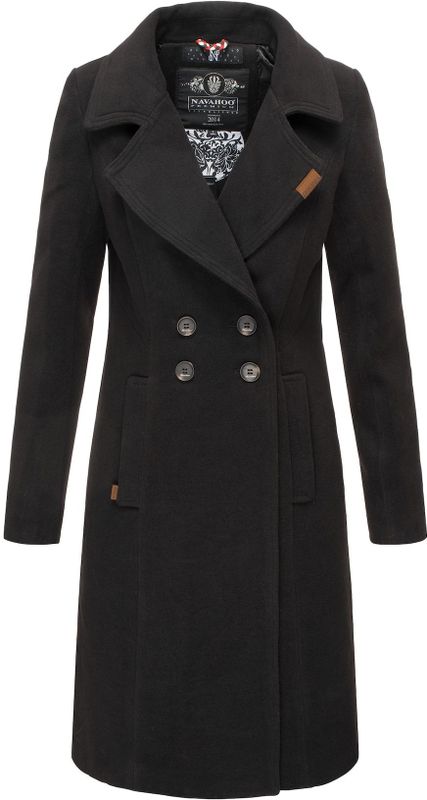 NAVAHOO Damen Designer Wintermantel Trenchcoat in Wollmantel-Optik Wooly