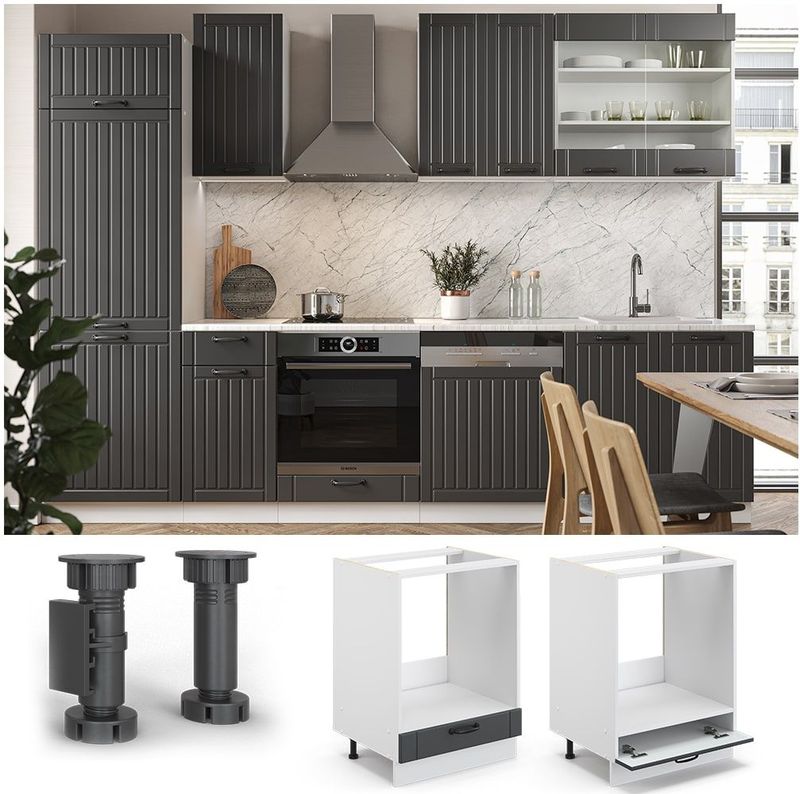 Vicco Herdumbauschrank 60 cm FAME Line Küchenschrank Küchenzeile Landhaus Anthrazit