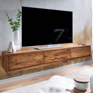 TV-Board Kommode 160cm hängend Sheesham Massivholz TV Lowboard mit 3 Schubladen