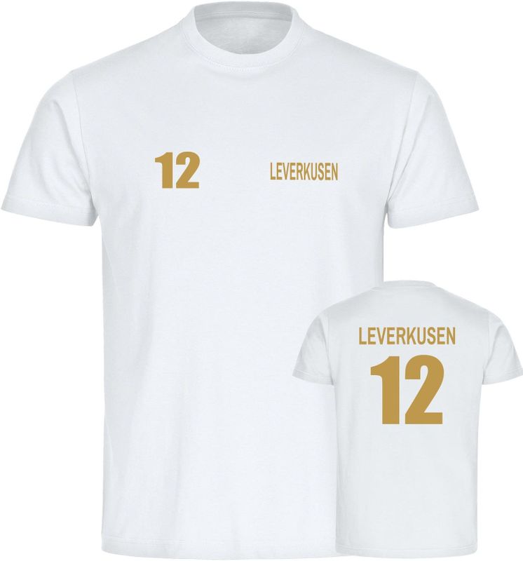multifanshop Herren T-Shirt - Leverkusen - Trikot Nummer 12 gold - Druck gold metallic - Männer