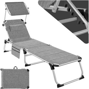 tectake® Sonnenliege, gepolstert, klappbar, 6-fach verstellbare Rückenlehne mit Kopfpolster, 220 x 60,5 x 34 cm, mit Seitentasche