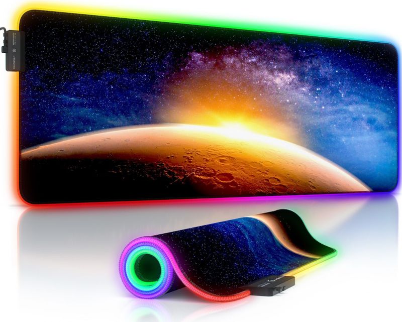 CSL RGB Gaming Mauspad, Gaming Mauspad - 800 x 300 mm XL Mousepad - LED Multi Color, Stars & Mars