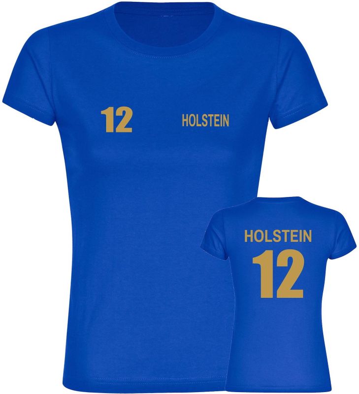 multifanshop Damen T-Shirt - Holstein - Trikot Nummer 12 gold - Druck gold metallic - Frauen