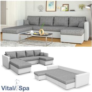 VICCO XXL Ecksofa mit Schlaffunktion Hellgrau - Couch Ecksofa Schlafsofa Taschenfederkern Polstereck
