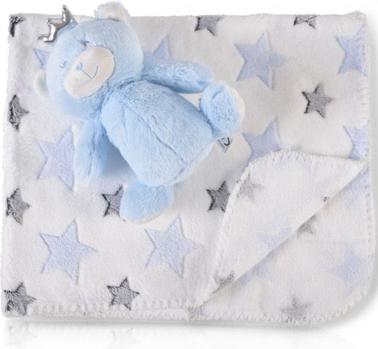 Cangaroo Babydecke 90 x 75 cm mit Plüschtier kuschelige Babydecke Krabbeldecke blau