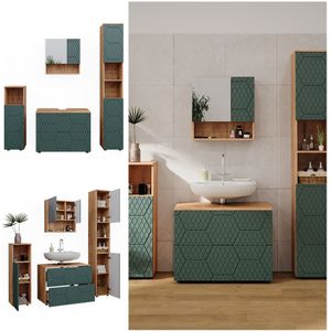 Vicco Badmöbel-Set Irma Eiche Grün 4-teilig Hochschrank Midischrank 95 cm