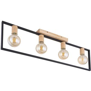 Deckenleuchte, Holz, Metall, schwarz, 4 Flammig, L 90 cm