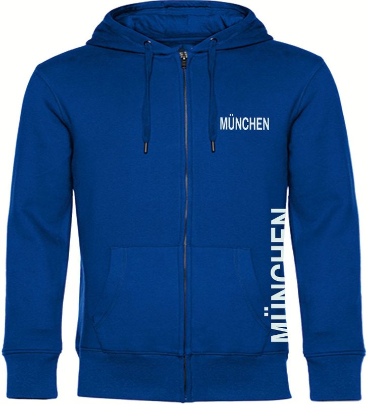 multifanshop Kapuzen Sweatshirt Jacke - München blau - Brust & Seite - Druck weiß - Sweat