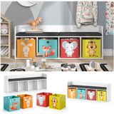 Vicco Sitzbank Kinderzimmerbank Kinderregal Luigi Weiß 142x53 cm modern Faltbox Kinderzimmer Regal Aufbewahrungsregal Bücherregal Lesebank Spielzeugaufbewahrung Organizer Regal-Bank-Kombi 4 Fächer