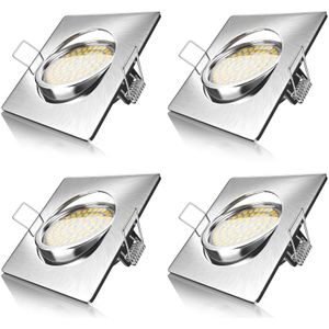 Brandson 4x LED Einbaustrahler in Edelstahl Optik, schwenkbarer Deckenspot mit 320 Lumen / Warmweiß