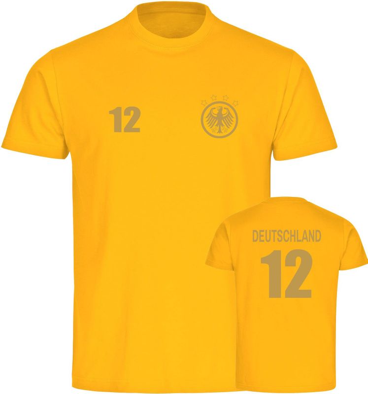 multifanshop Kinder T-Shirt - Deutschland - Adler Retro Trikot 12 Gold - Druck gold metallic - Kind