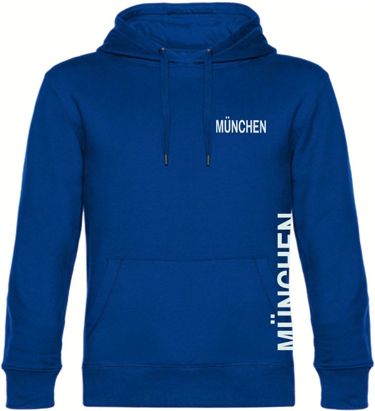 multifanshop Kapuzen Sweatshirt - München blau - Brust & Seite - Druck weiß - Hoodie