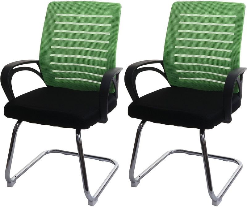 2er-Set Konferenzstuhl MCW-K51, Besucherstuhl Freischwinger, 150kg belastbar Stoff/Textil ~ grün