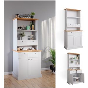 Vicco Küchenvitrine Kommode Küchenregal Bergamo Weiß Eiche Küchen Schrank 83x84 cm Vintage Ablage Schublade Schranktür Anrichte Küchenmöbel
