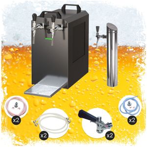 Untertheken Komplett Set - Zapfanlage STREAM 80K mit Luftpumpe Bierkoffer, Bierzapfanlage, Durchlaufkühler 2-leitig Trockenkühler, Zapfkopf:5 Liter Adapter,Zapfkopf 2:KeyKeg