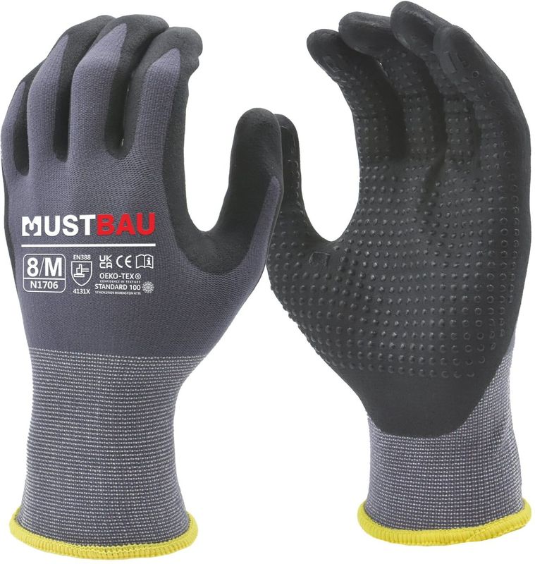 Mustbau Arbeitshandschuhe 12 Pack, Abriebfest Gartenhandschuhe Montagehandschuhe,Größe:L