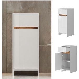 Vicco Midischrank Detmold Weiß Eiche 35 x 82 cm mit Tür und Schublade