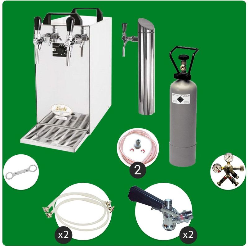 Untertheken Komplett Set - Zapfanlage, Bierzapfanlage - Kontakt 40 2-leitig Trockenkühler, Durchlaufkühler 50 Liter/h, inkl. Schanksäule, Green Line, Zapfkopf:Flach,Zapfkopf 2:NC Adapter